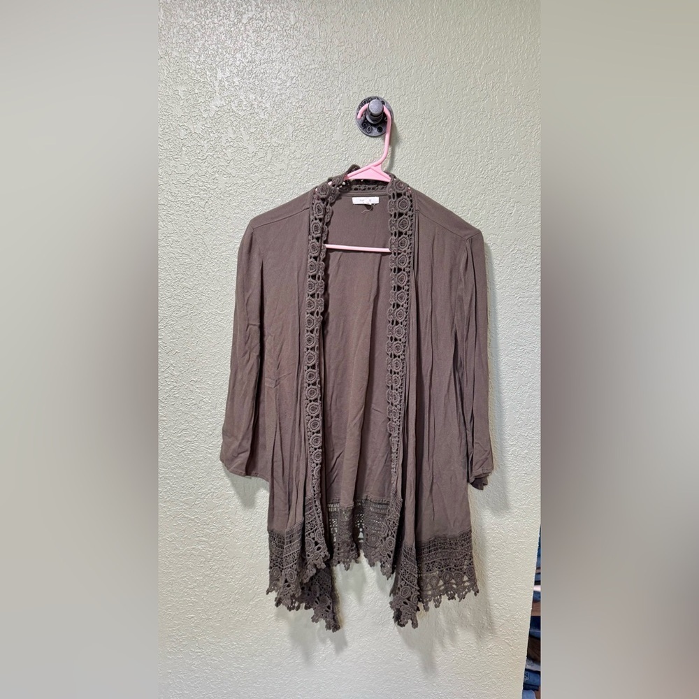 Maurices Dark Green Cardigan with Crochet Detail